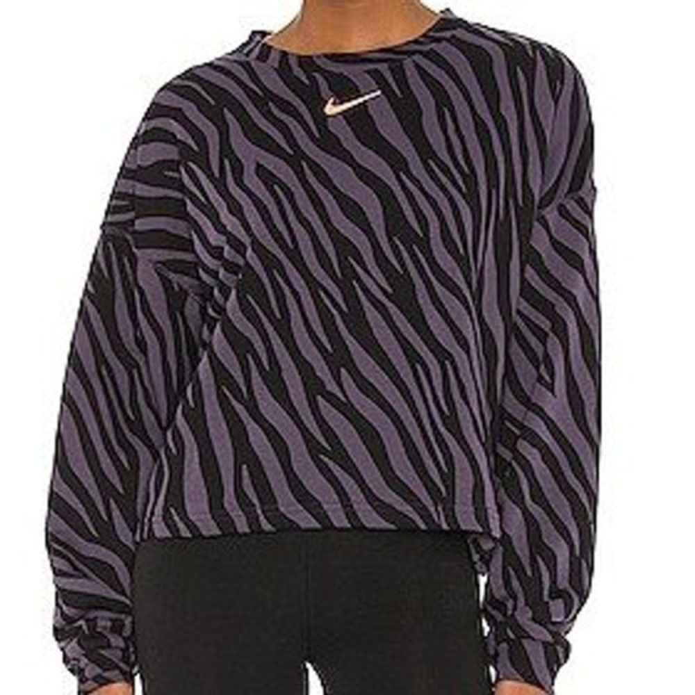 Nike Icon Clash Zebra Print Oversized Cropped Sweatshirt Purple DC6898-573 Large